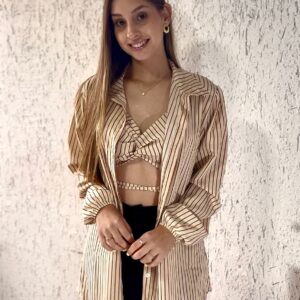 Conjunto Kimono e Top Listrado